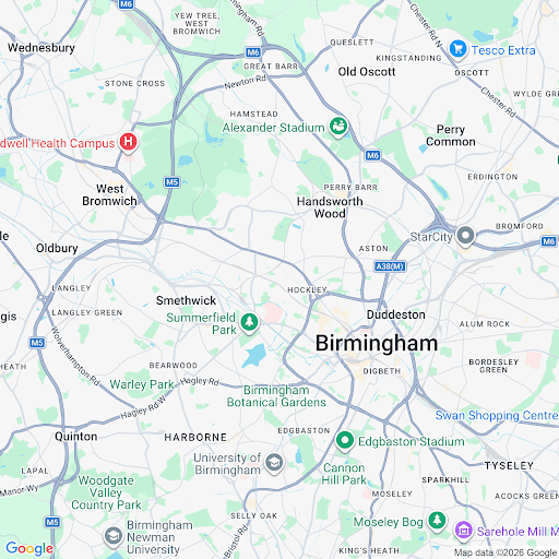 Map showing Green Destinations office location in Birmingham